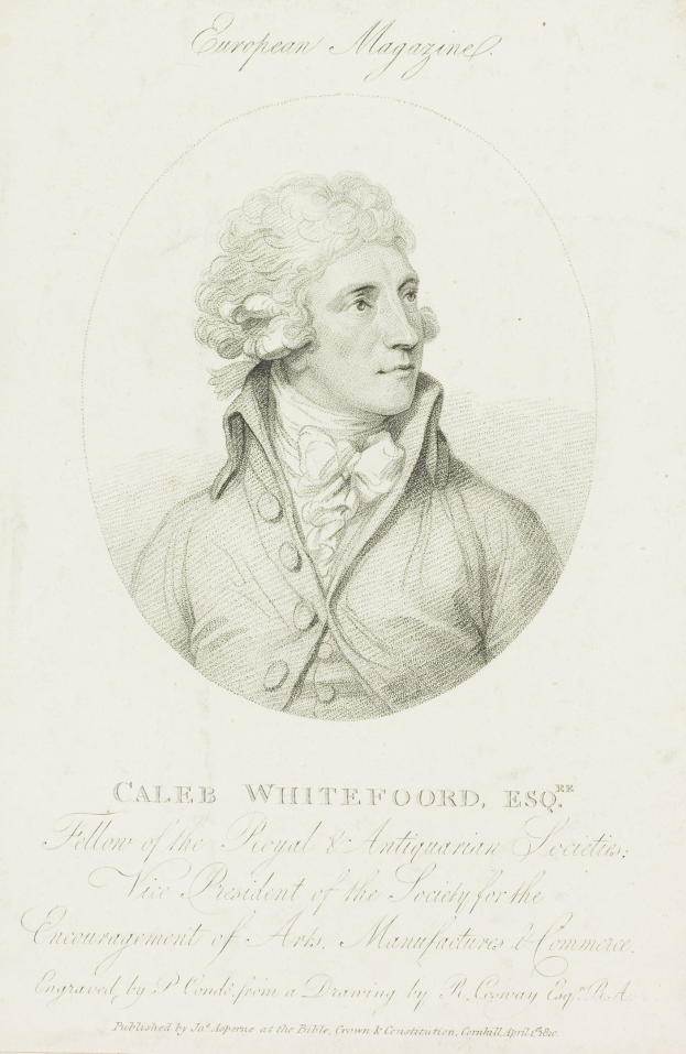 Portrait von Caleb Whiteford, Esq., Präsident der Gesellschaft zur Förderung von Kunst, Handwerk und Handel, in einem Anzug mit ernster Miene, haltend ein Papier mit geschriebenem Inhalt.