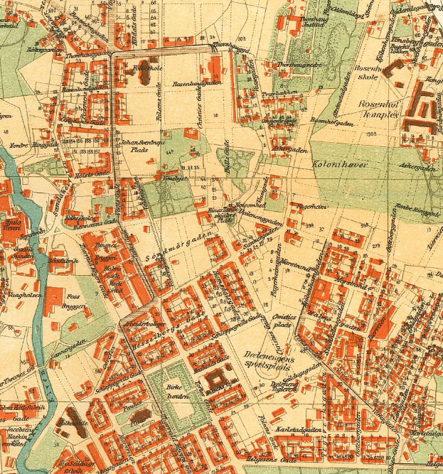 Alte Karte von Berlin, Deutschland, zeigt Straßen, Gebäude und Sehenswürdigkeiten in detaillierter Darstellung.