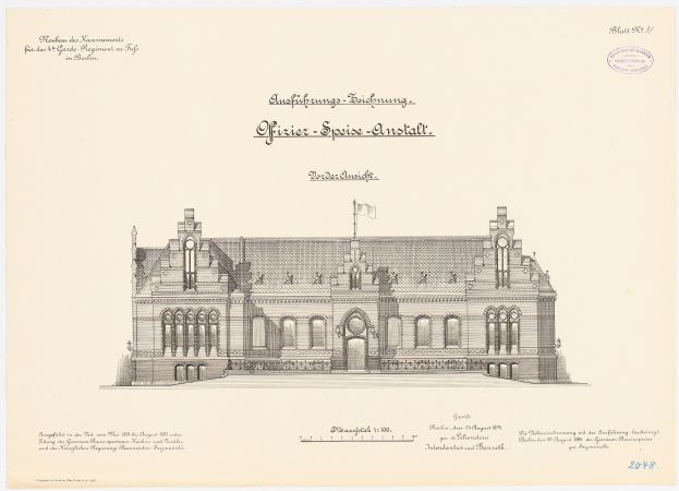 Eine Zeichnung des Reichstagsgebäudes, des Hauptsaals des Deutschen Parlaments in Berlin, mit einer Flagge darauf und begleitendem Text.