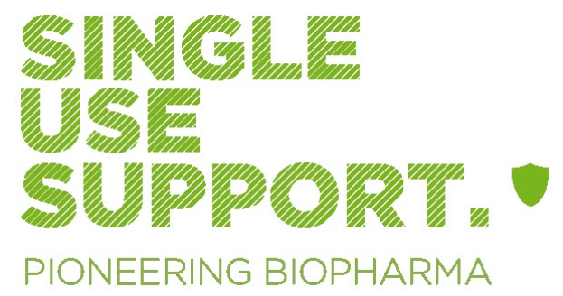 Der Text "single use support pioneering biopharma" in fetter grüner Schrift auf einem weißen Hintergrund.