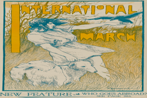 Plakat für den Internationalen März mit einer Frau mit einem menschlichen Gesicht und einem Hund, mit Text zur Ereignisinformation.