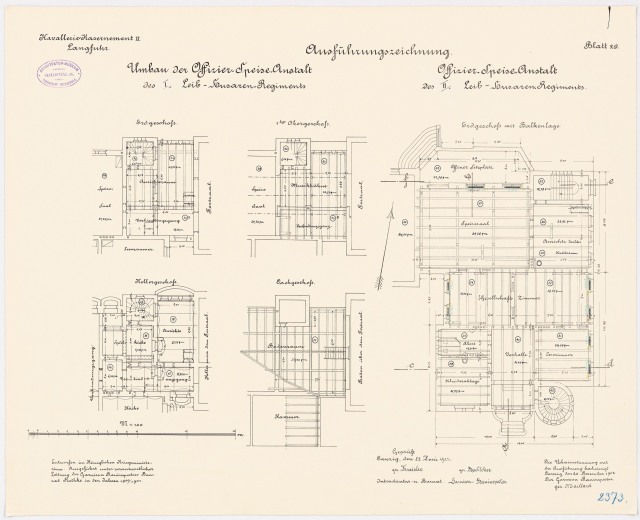 Schwarz-weißer architektonischer Grundriss des ehemaligen Bundeskanzleramts, der detaillierte Layout-Planung mit beschrifteten Räumen und strukturellen Elementen zeigt.