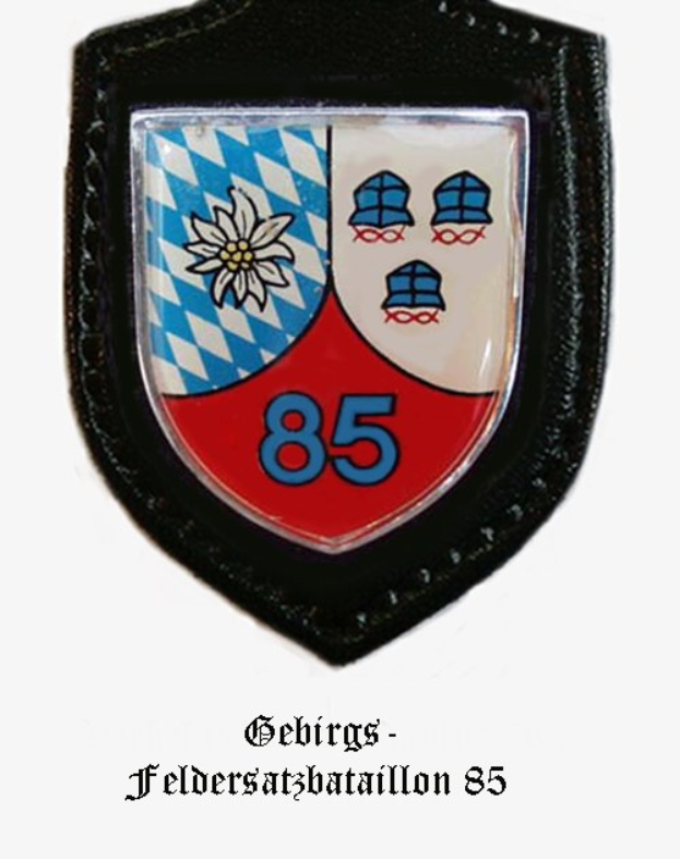 Ein rundes Abzeichen mit der Zahl 85 und deutscher Schrift unten, das das Logo der bayerischen Fußballmannschaft darstellt.