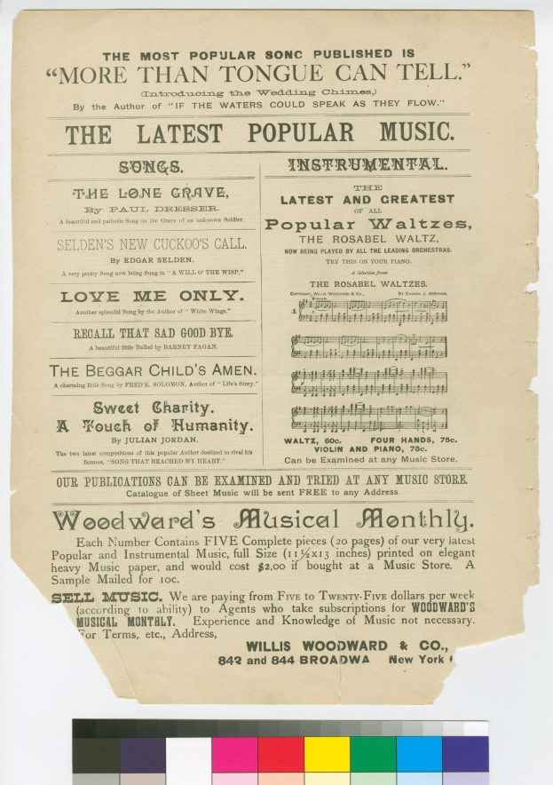 Ein Stück Papier mit dem Text "Der Beliebteste Veröffentlichte Song Ist Mehr Als Zunge Kann Erzählen" Und Farbmuster Unten.