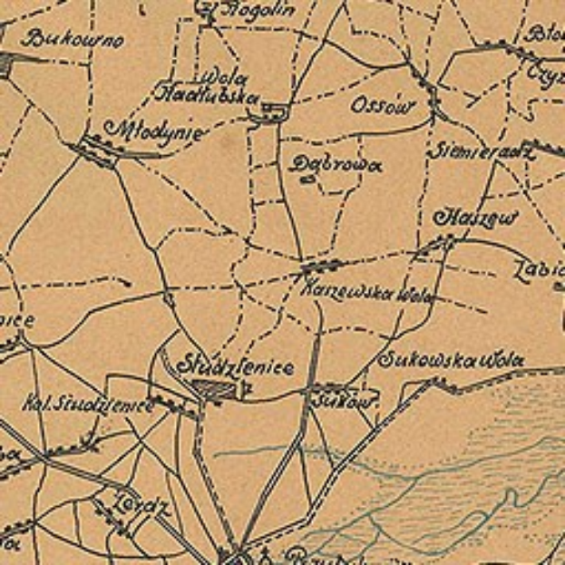 Ausführliche alte Karte von Stadtzenice mit Straßen, Gebäuden, Sehenswürdigkeiten und Text mit zusätzlichen Stadtinformationen.