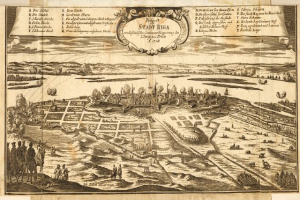 Ein detaillierter alter Stadtplan von Stuttgart, Deutschland, der die Stadtanlage mit Straßen, Gebäuden, Menschen, Bäumen, Wasser und Text zeigt, der historische und kulturelle Informationen bietet.