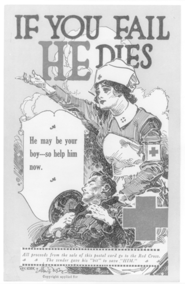 Schwarzes und weißes Plakat mit einer entschlossenen Frau und einem besorgten Mann mit Text, der Unterstützung für "deinen Jungen" fordert, um das Scheitern zu verhindern.