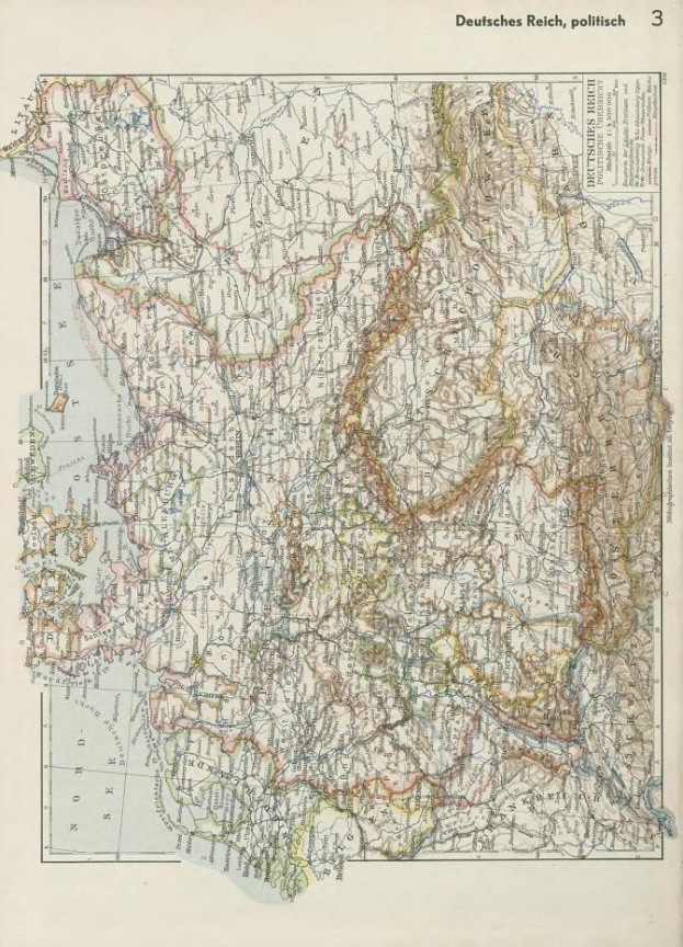 19. Jahrhundert-Karte von Deutschland, die politische Teilung zeigt, auf altem Papier mit Text oben und unten gedruckt.