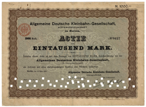 Altes deutsches Wertpapier, ausgestellt von der Regierung, mit gedrucktem Text und einem offiziellen Stempel.